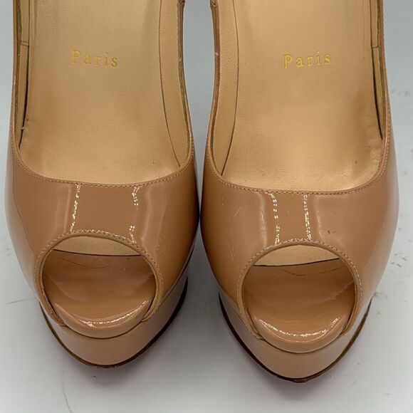 Christian Louboutin Beige Patent Leather Lady Peep Toe Platform Pumps Size 40.5 - Picture 4 of 14